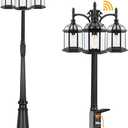 Dusk to Dawn Outdoor Lamp Post Light with GFCI Outlet, Triple Head Aluminum Street Light Post for Outside with Sensor, Waterproof Birdcage Pole Lighting Fixture for Backyard Garden Patio Driveway