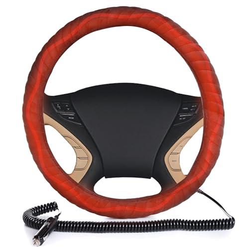 VaygWay Car Heated Steering Wheel Cover - 12v Black Soft Plush Warmer Car Steering Wheel Heater - Premium Quality 15" Auto Comfortable Steering Wheel Cover Protector Warmer for Vehicle (Soft Plush)
