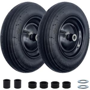2-Pack 14.5-Inch Wheelbarrow Tire.3.50-8" Pneumatic Tires and wheels with 3"- 6" Center Hub and 3/4" Bushings for Wheelbarrow Lawn Mover Replacement.