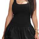 Women Puffy Bubble Hem Mini Dress Sleeveless Sexy Summer Going Out Clubwear (Black, S)