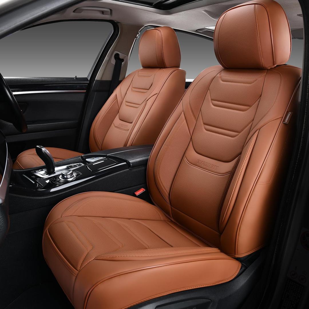 Car Seat Covers Full Set, Breathable Leather Automotive Front and Rear Seat Covers, Car Seat Protectors Full Set, Compatible with Most Vehicles, SUV (Brown, Front Pair)