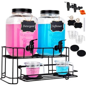 2 set 1 Gallon Laundry Detergent Dispenser with Stand, laundry organization and storage,Liquid Laundry Detergent Dispenser for Laundry Room