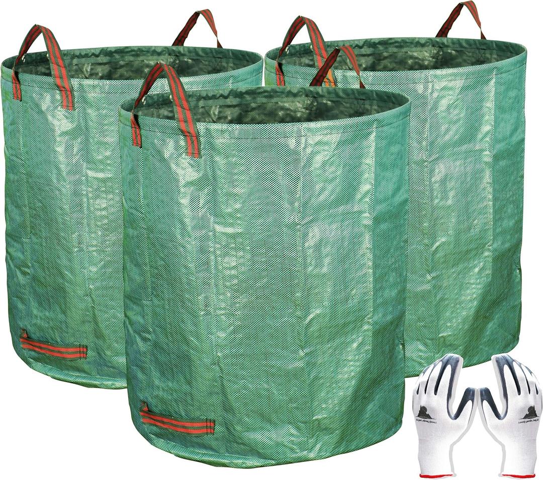Gardzen 3-Pack 72 Gallon Yard Waste Bags, Reusable Heavy Duty Collapsible Garden Leaf Bags with Plastic Ring, Stand-Up Yard Waste Bin for Leaves, Lawn Debris & Grass Clippings