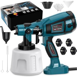 1000W High Power Paint Sprayer - HVLP Electric Spray Paint Gun with 4 Copper Nozzles & 3 Patterns, Large Capacity Power Painter for Furniture, Cabinets, Fence & House Painting (Blue)