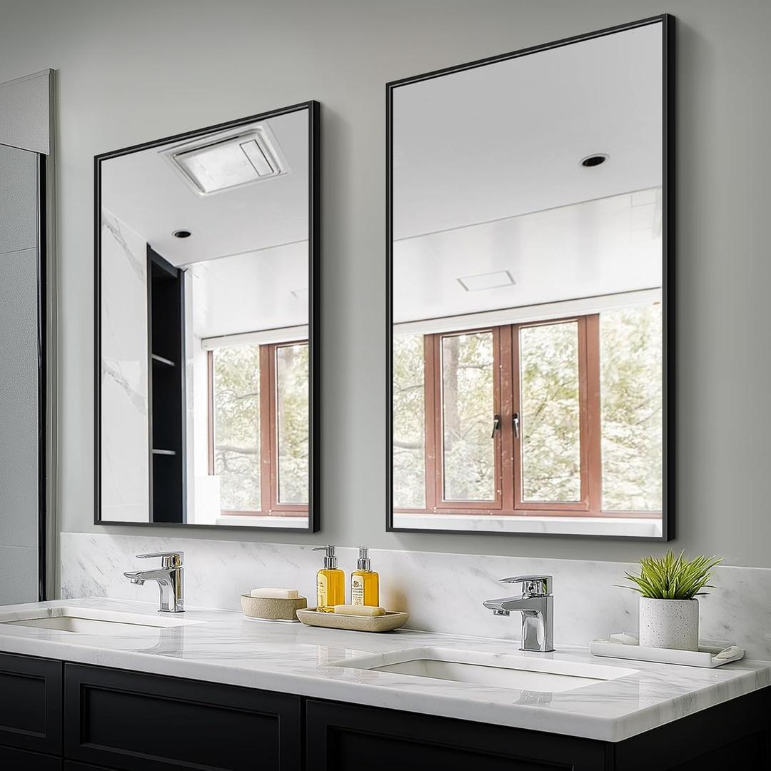 Bathroom Vanity Mirror for Wall, 2 Pack 36" x 24" Metal Framed Rectangular Bathroom Wall Mirror for Over Sink, HD Shatterproof Glass, Hangs Horizontally or Vertically (Black)