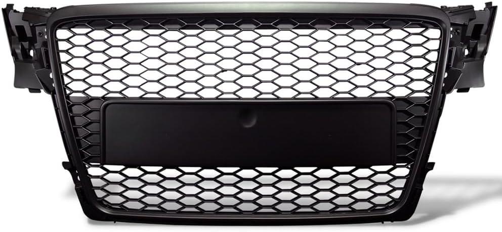 7422439492455 Compatible With 2009-2012 Audi A4 B8 Glossy Black RS-Honeycomb Mesh Front Bumper Grill Grille With Emblem Base