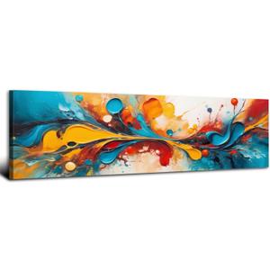 Colorful Abstract Wall Art Teal Blue Orange Yellow Canvas Pictures Watercolor Fluid Textured Painting Graffiti Wall Decor Modern Fantasy Contemporary Artwork for Living Room Bedroom Decorations 14x48"