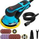 Autolock Electric Random Orbital Sander, 350W Brushless Motor with 5 & 6 Inch pads, 10000RPM Electric Palm Sander for Woodworking, Sanding and Polishing (Blue)