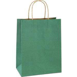 BagDream Gift Bags 8x4.25x10.5 Inches 100Pcs Kraft Paper Bags with Handles Bulk Medium, Green Stripe, 100% Recycled, Retail Merchandise Grocery Paper Sacks