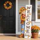 Fall Door Decor Wooden Scarecrow Welcome Sign for Front Door 42" Thanksgiving Standing Porch Decoration, Farmhouse Outdoor Patio Yard Ornament for Autumn Home, 7.8"x47.2"