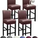 HFCNMY Bar Stool Covers,4 Pack Stretch Waterproof PU Bar Stool Covers with Backs Bar Stool Chair Covers Barstool Covers Slipcovers with Back Pub Counter Stool Chair Covers Coffee