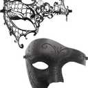 OIDEA Masquerade Mask for Couple - Roman Greek Venetian Mask Halloween Prom Party Costume Ball Mardi Gras Mask for Women Men (2pcs - Black Half)
