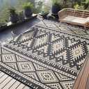 OLANLY Outdoor Rug Waterproof 9x12 ft, Reversible Outdoor Plastic Straw Rug, Boho Patio Rug, Indoor Outdoor Carpet, RV Mat Outside for Patio, Camp, Picnic, Balcony, Deck, Backyard, Black & Beige