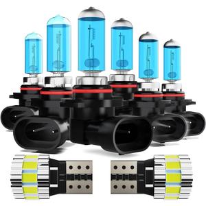 Light Bulbs Fit For Dodge Charger 2006-2009, High Performance Halogen Headlight Bulb And License Plate Lights Combo, 9005 9006 9145 High Low Beam Fog Lights, 6000K White Light, Pack of 8