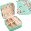 MAYCARI Teal Green Leather Square Travel Makeup Bag Floral Bloom FlowersLeather Makeup Case Portable Jewelry Organizer Case for Women Daughter Mother Birthday Christmas Gifts