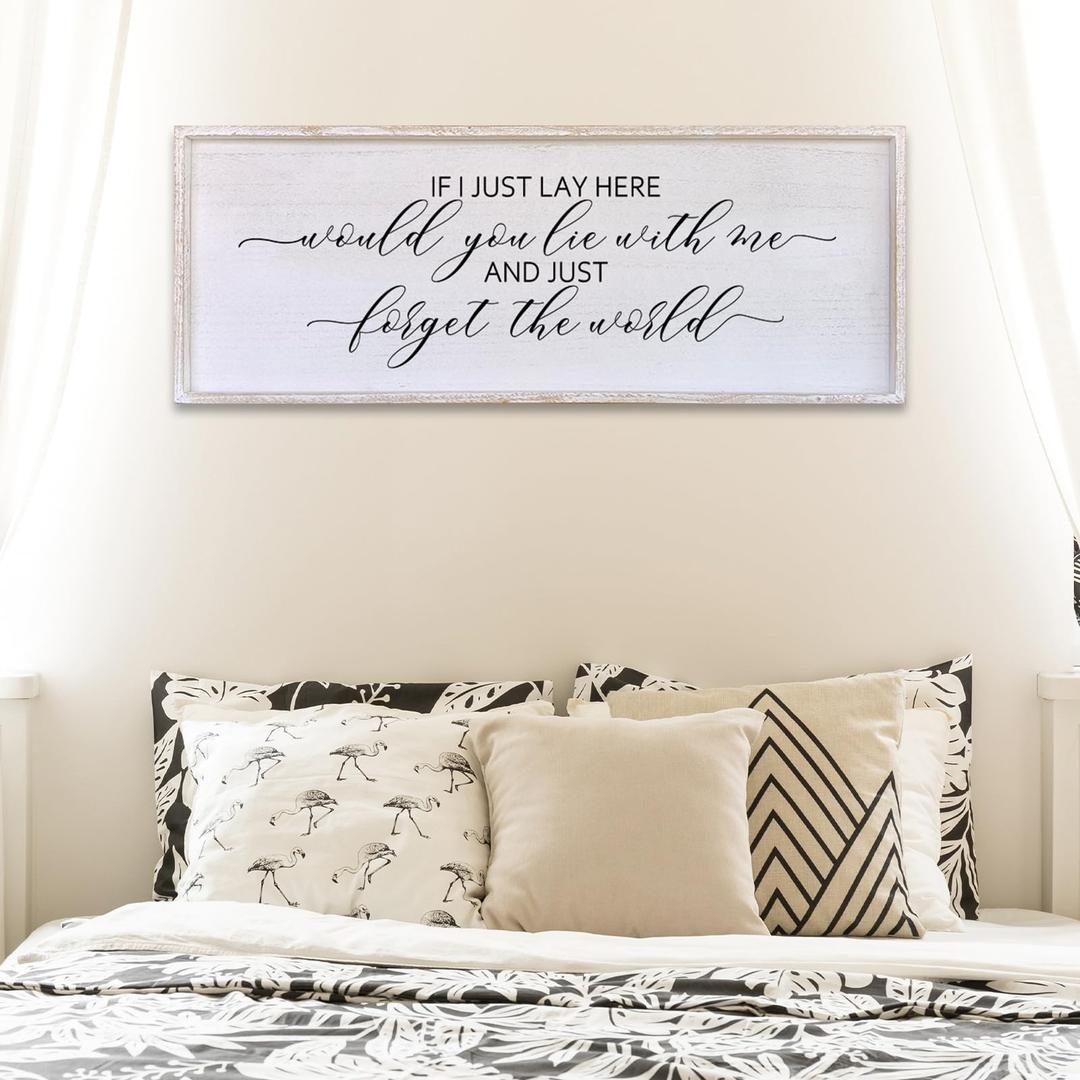 Comurdyo Rustic Romantic Master Bedroom Above Bed Wall Decor If I Just Lay Here Sign 32×12 Inch Family Large for Modern Farmhouse Simple Horizontal Hanging Wall Decor (Black)
