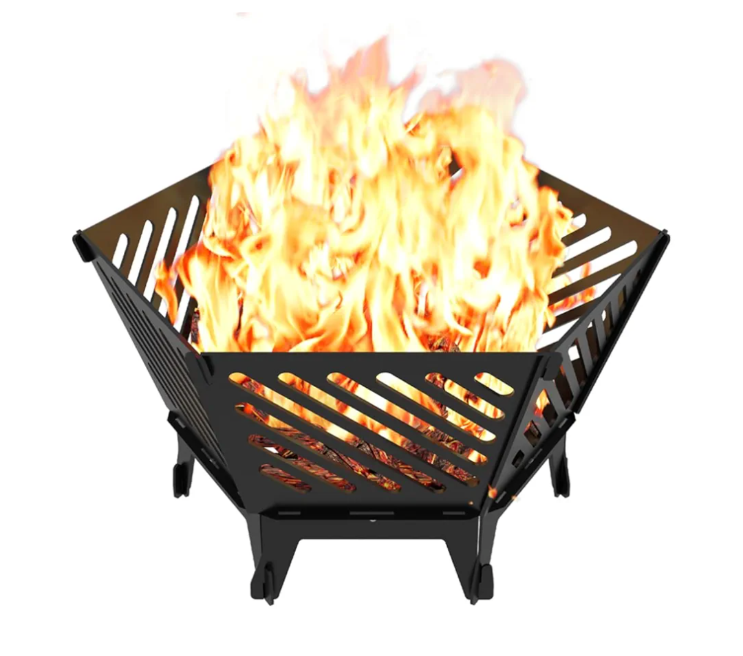 22.5 Inch Portable Plug Fire Pit for Camping, Detachable Outdoor Wood Burning Firepit with Travel Bag for Outside Patio Heating, Picnic, Bonfire and BBQ, Diagonal Hollow Style