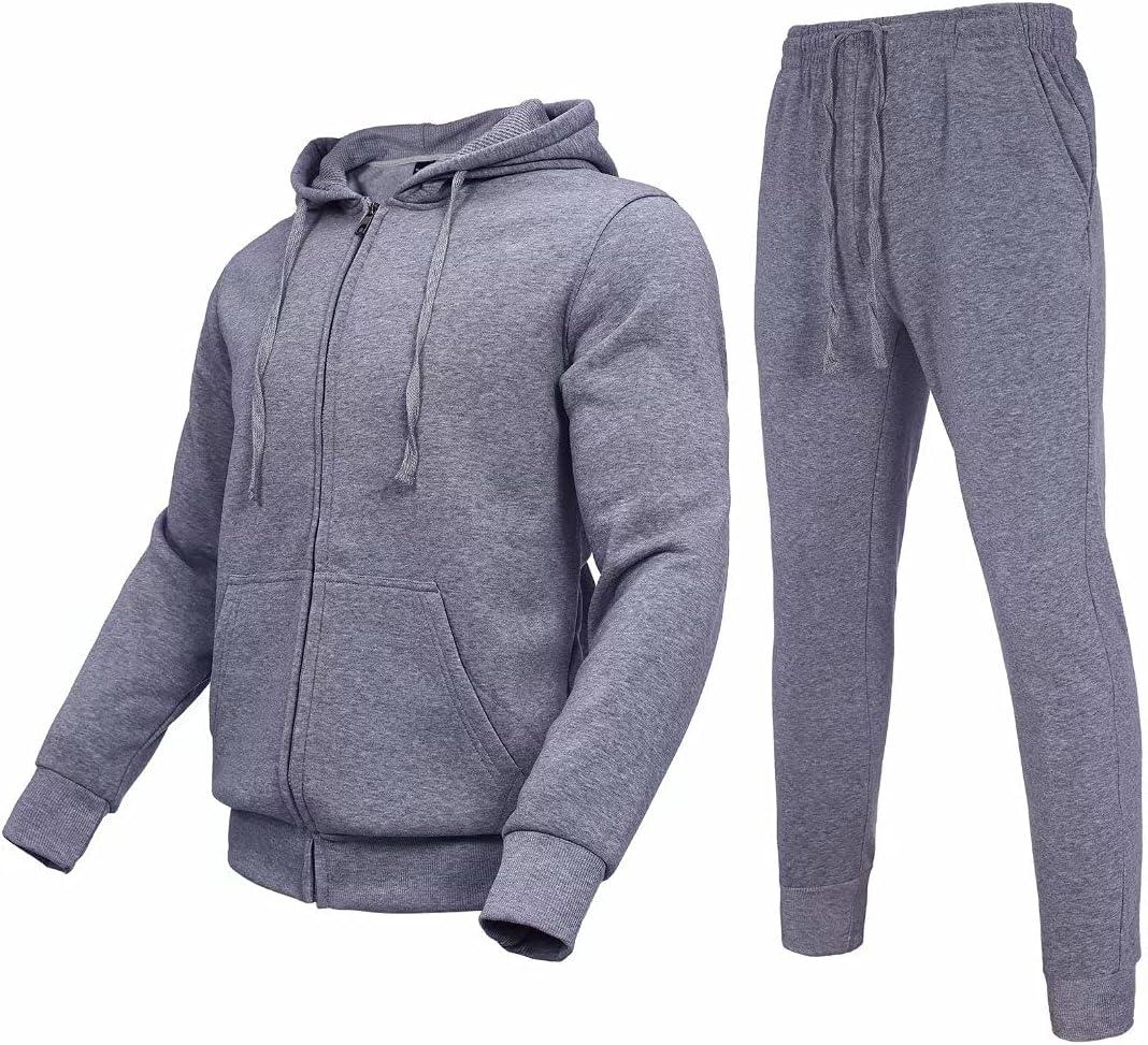 Men's hoodie sweatsuit thick fleece track suits casual jogger sportswear | Casual Athletic jogging suit sports outfits 2 pieces sweater and pants set for men outdoor winter warm Activewear M-5X BIG (Gray, XXL)