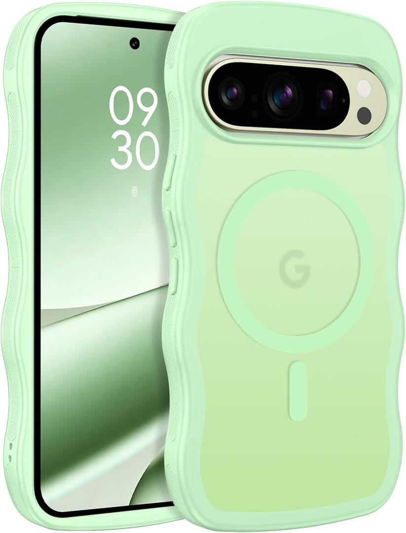 BENTOBEN Magnetic for Google Pixel 10 Pro Case Cute, Curly Wavy Pixel 10Pro Case [Compatible with MagSafe] Anti-Slip Bumper Matte Slim Women Men Boys Phone Cover for Google 10Pro 6.3", Matcha Green