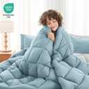 MUXHOMO 7 Pieces Queen Comforter Set, Reversible Bed in a Bag Queen Size, All Season Bedding Set with Comforter, Flat Sheet, Fitted Sheet, Pillowcases & Shams, Mineral Blue & Light Blue