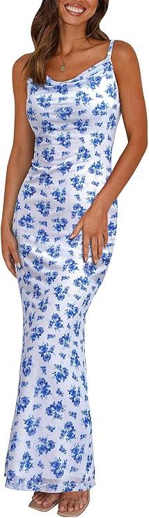 PRETTYGARDEN Women's 2026 Summer Floral Spaghetti Strap Maxi Dress Stretch Sexy Bodycon Dress Backless Slip Long Dresses XXL