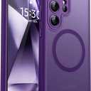 CANSHN Designed for Samsung Galaxy S24 Ultra Case [Full Camera Protection] [Compatible with MagSafe] Translucent Matte Shockproof Protective Phone Cover 6.8 Inch - Deep Purple