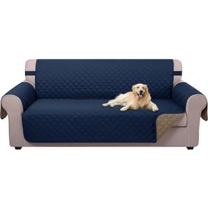 U-NICE HOME 4 Seater Sofa Cover 91 Inch Large Couch Covers for 4 Cushion Couch with Elastic Straps Water Resistant Furniture Protector Cover for Pets Cat (Sofa XX-Large, Navy/Taupe)