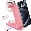 Multi Charger for Apple, 3 in 1 Wireless Charging Station/Stand ONLY Compatible with Apple Watch 9/8/7/6/5/4/3/2/Ultra/SE, Portable Wireless Charger for Airpods2/3/Pro (Pink)
