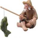 1Pc Miniature Fisherman Figurines,Fishing Old Man Ornament Chinese Mudman Sitting Garden Statue Ornament Garden Deco No Fish