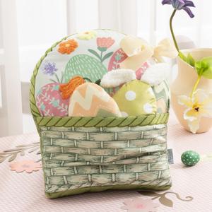 Ashler Easter Egg Basket-Shaped Pillow, Egg Throw Pillow with 3D Eggs Pillow, Soft Velvet Easter Decorative with Cute Embroidery and Bow for Couch, Bedroom, Living Room, Light Green, 17x13 inches