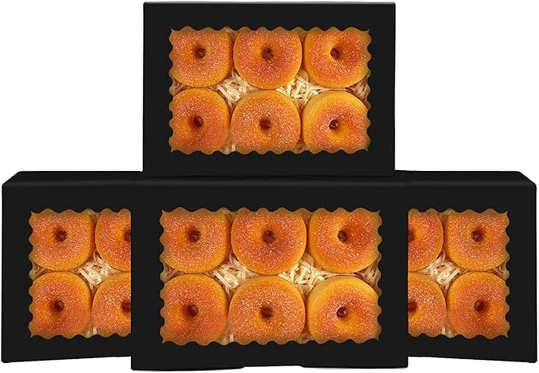 qiqee 50Pcs Black Cookie Box with Window 9x6x2.5 inch Pastry Macaron Bakery Box For Packaging