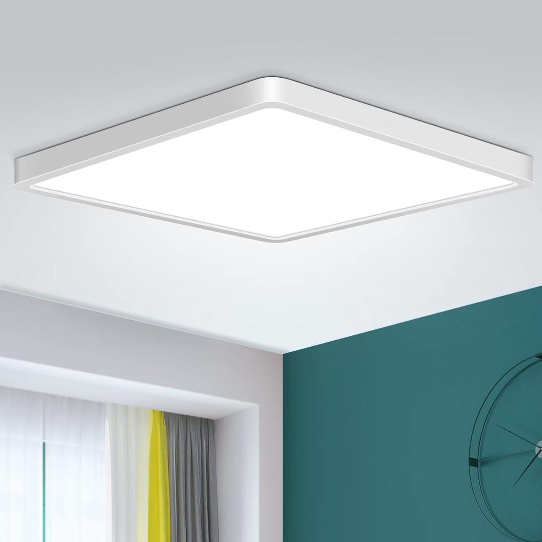 12 Inch LED Ceiling Light Fixture Flush Mount, 24W, 5000K Daylight White Ceiling Lights, 3200LM Bright Square LED Ceiling Light, Flat Slim Lighting Fixture for Bedroom Stairwell Hallway Kitchen
