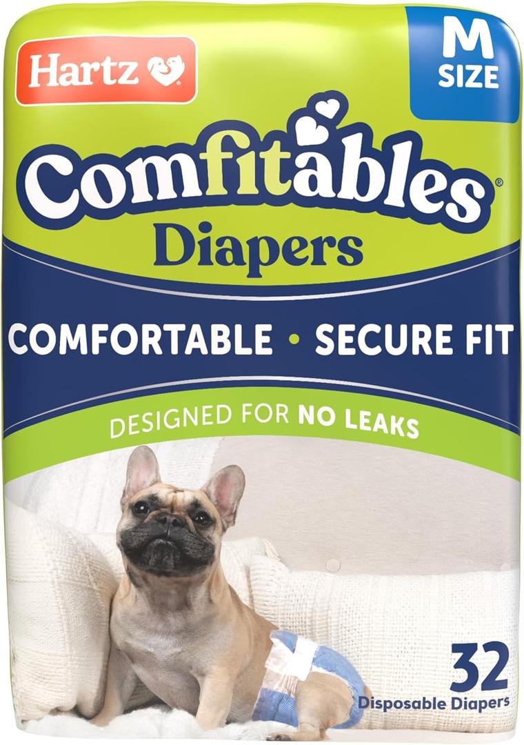 Hartz Disposable Dog Diapers, Size M 32 count, Comfortable & Secure Fit, Easy to Put On (Medium, Value Pack)