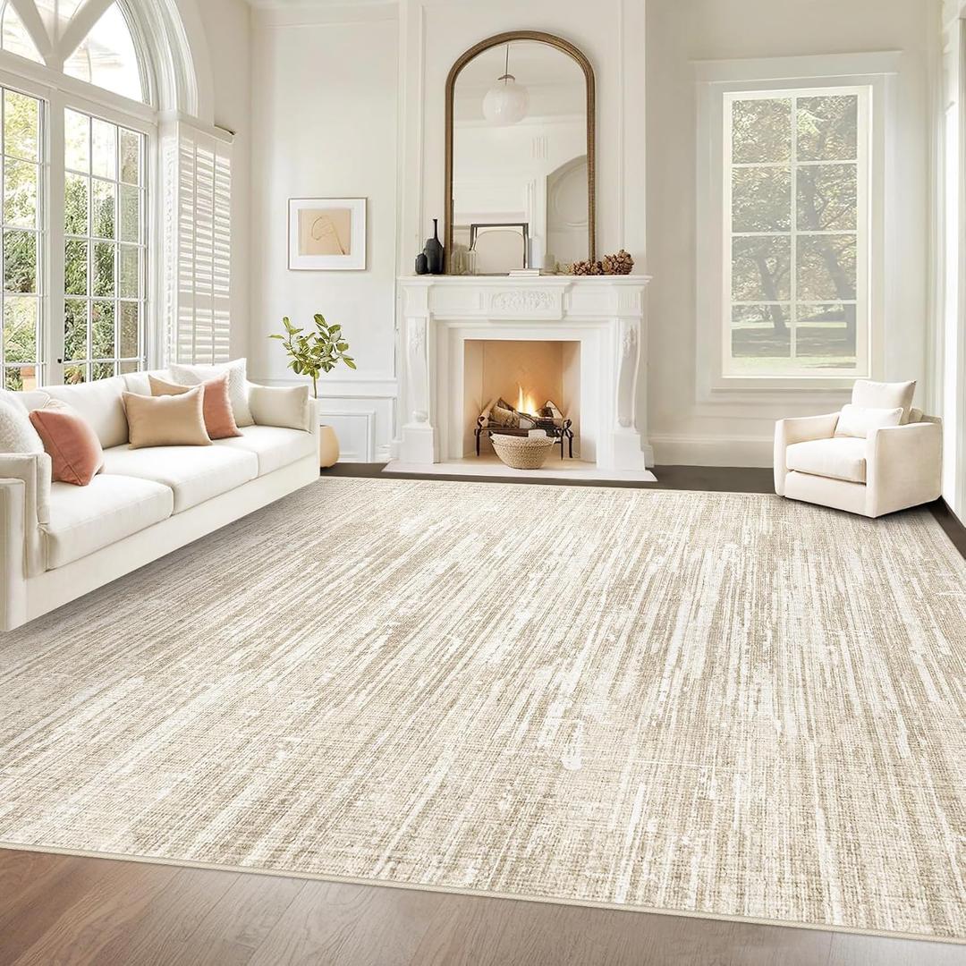 Living Room Rugs 10x14: Washable Moroccan Geometric Boho Rug Farmhouse Non Slip Stain Resistant Large Rug Low Pile Soft Carpet for Bedroom Dining Room Kids Room (Camel,10'x14')