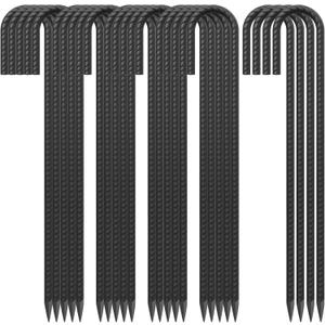 24 Pack J Hook Rebar Stakes 24 Inch 3/8 Inch Diameter Metal Stakes for Ground Heavy Duty with Chisel Point End Chain Link Fence Stakes for Swing Set, Gazebo and Bounce House, Black