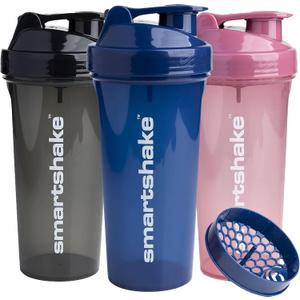 Smartshake Glossy 3-Pack Lite Protein Shaker Bottle 800 ml | 27 oz - Leakproof Screw-on Lid - BPA Free  Unisex - (Black, Deep Rose, Navy Blue)