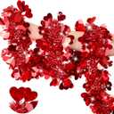 50 FT Red Valentines Day Decor Heart Tinsel Garland Valentines Day Decorations Metallic Glitter Hanging Garlands for Home Indoor Wedding Party Mantel Romantic Decor