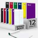Rosmonde Steno Pads Spiral 6x9 12 Pack, Gregg Ruled Steno Pad, Assorted Colors, 80 Sheets (160 Pages) Long Lasting, Bulk B2B Value Pack, Bulk Steno Notebooks Top Spiral Steno Book for Office & Home