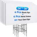 Mulctun 24"x36" 5mm Blank Yard Signs with Stakes,4Pcs Corrugated Plastic Board Yard Signs,Waterproof Corrugated Plastic Sheets for Lawn Signs,Garage Sale,Open House and Real Estate Indoor Outdoor UseWhite