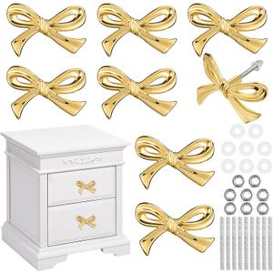 Bow Dresser Knobs Gold Brass Bow Drawer Knobs Vintage Vintage Cabinet Handles for Dresser Gold Handles for Home Bedroom Kitchen Cabinets Hardware Cupboard(Large Size,8 Pcs)