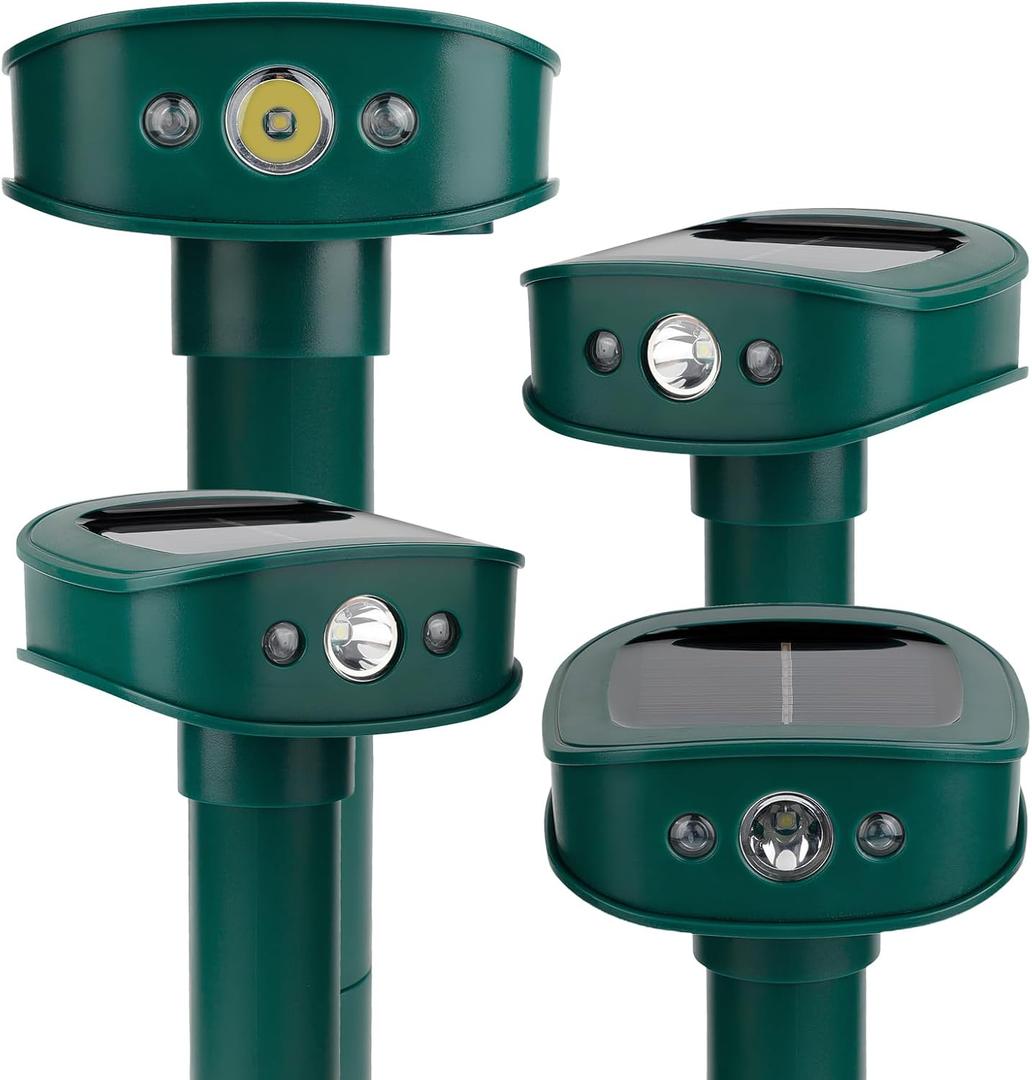 Mole Repellent Solar Powered, 4 Pack Waterproof Ultrasonic Gopher Vole Repellent Outdoor, Rat, Squirrel, Skunk Lawn Garden Yard