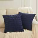Fancy Homi 2 Packs Navy Blue Decorative Throw Pillow Covers 16x16 Inch for Living Room Couch Bed Sofa, Soft Corduroy Square Cushion Case 40x40 cm, Rustic Modern Farmhouse Boho Home Decor