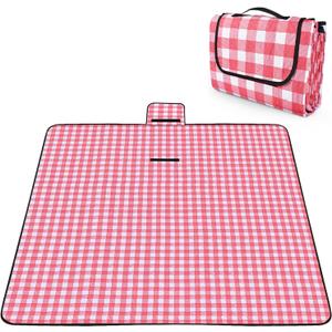 OBTANIM Extra Large Picnic Blanket 80 x 80 Inch Waterproof Foldable Beach Blankets Outdoor Picnic Mat for Camping Grass Lawn Park Music Festival Party Accessories (Red and White)