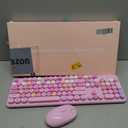 Colorful Wireless Keyboard and Mouse Combo, COVEVA 2.4GHz Wireless Retro Cute Round Keycaps Keyboard, 104 Keys Full-Sized Keyboard Mouse Set with Switch Button for PC Laptop Desktop (Pink Colorful)