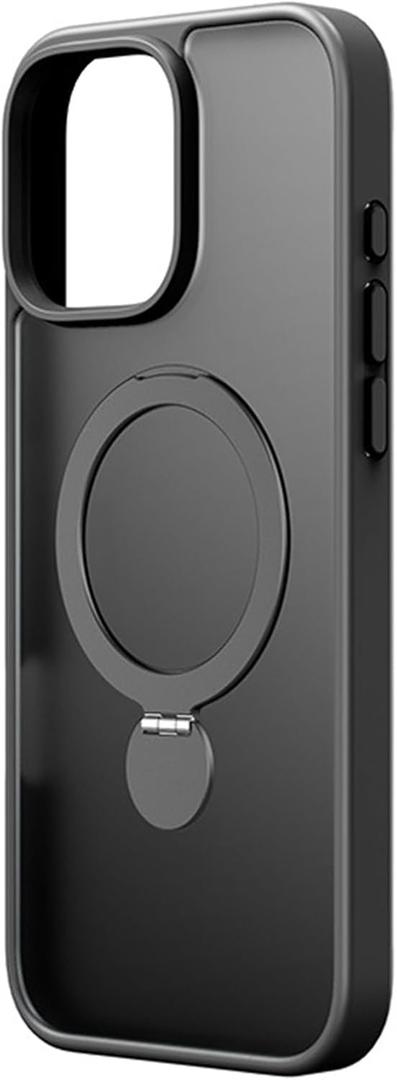 YUANSHXM-Ultra Thin Case for iPhone 16 Pro Max/16 Pro/16 Plus/16, Frosted Clear Case with Magnetic Rotation Stand Shockproof Phone Cover (16 Plus,Black)