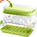 Ice Cube Tray with Lid and Bin, 2 Pack for Freezer, 64 Pcs Ice Cube Mold (Green)