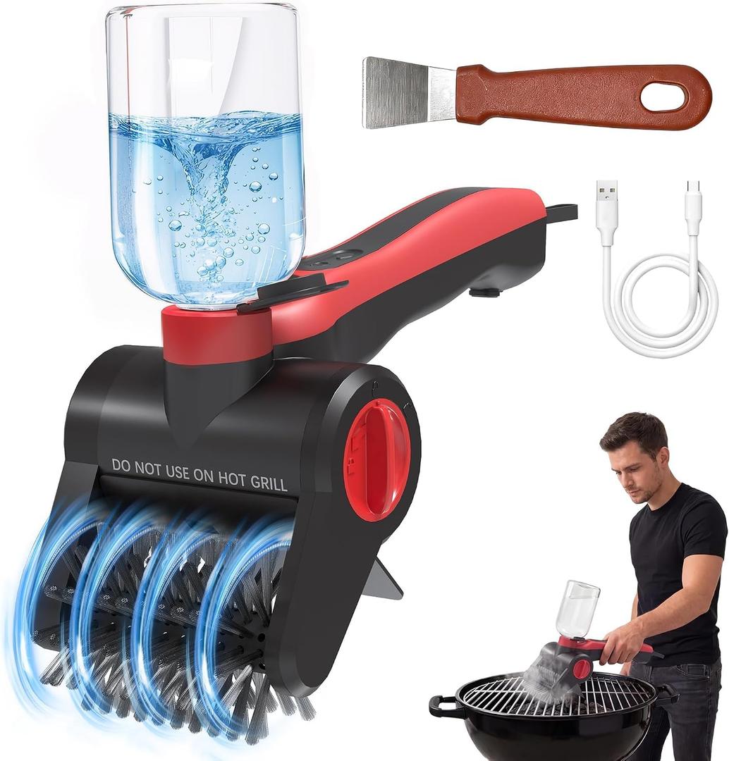 2 x Electric Grill Brush with Water Spray System, Cordless BBQ Grill Cleaner, Rechargeable Power Scrubber for Gas, Charcoal & Pellet Grills, IPX8 Waterproof Grill Cleaning Brush with Scraper & Case