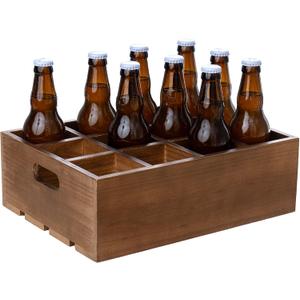 MyGift Rustic Brown Wood Bottle Storage Crate - Wooden Beer Holder Box, Bottled Beverage Serving Caddy with Carrying Handles, 12 Individual Slots