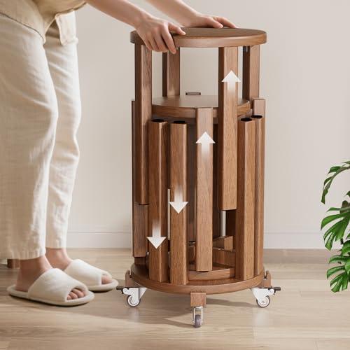 Tinpin Stackable Stools Set of 4, Wood Chair on Wheels Sturdy and Durable, Dining Chairs Stacking Stools No Installation Required for livingroom Kitchen, Top Stackable Round Stool for Saving Space