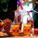 100 Pcs Gothic Christmas Plastic Cups Bulk 16 oz Disposable Pink Bat Spooky Party Christmas Cups for Creepy Nightmare Party Supplies Cold Drinks